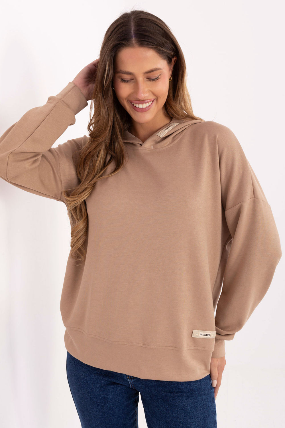 Relevance Beige Hooded Long Sleeve Sweatshirt