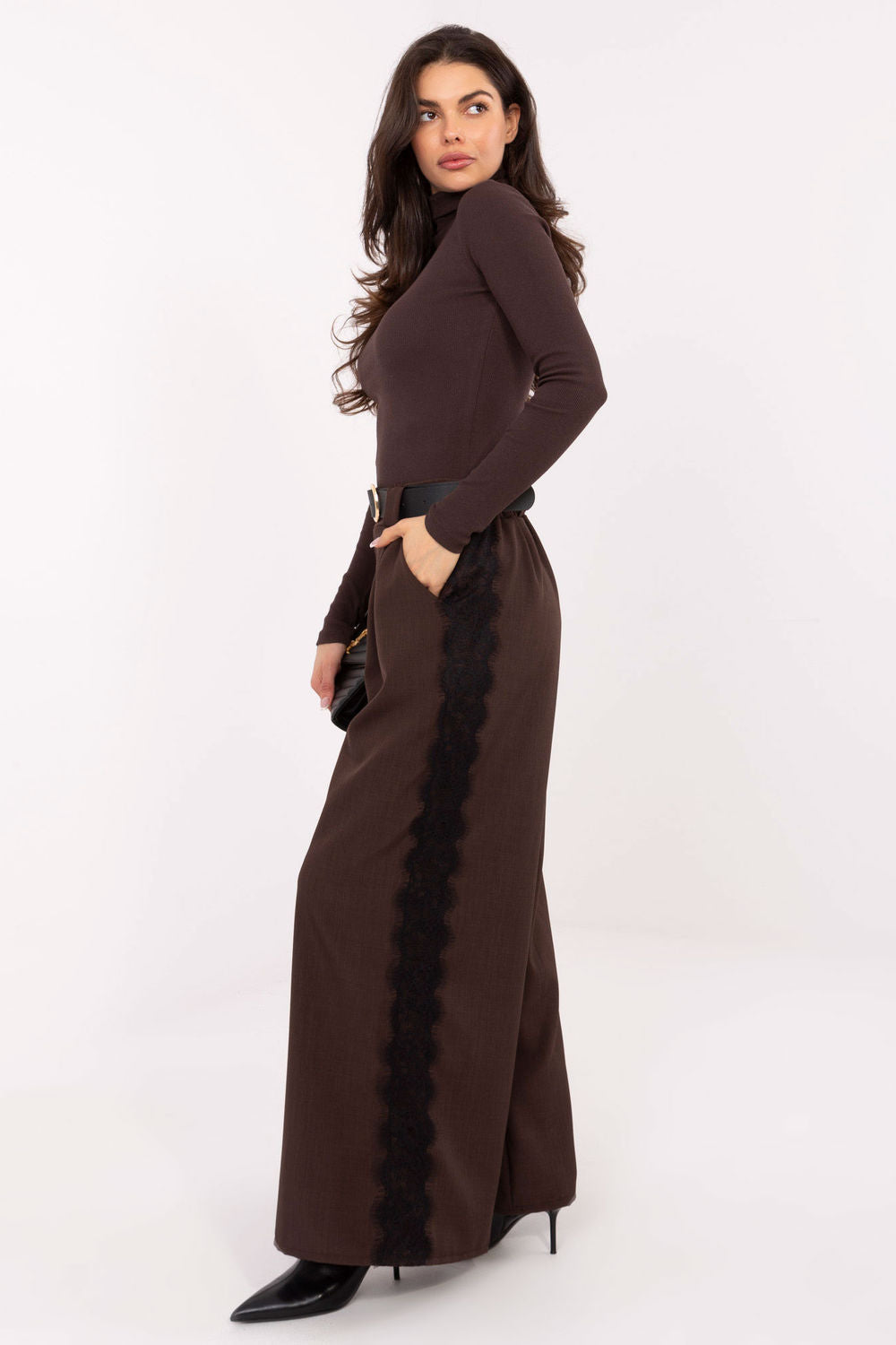 Rue Paris Dark Brown Bodycon Cotton Roll Neck Jumper - view 4
