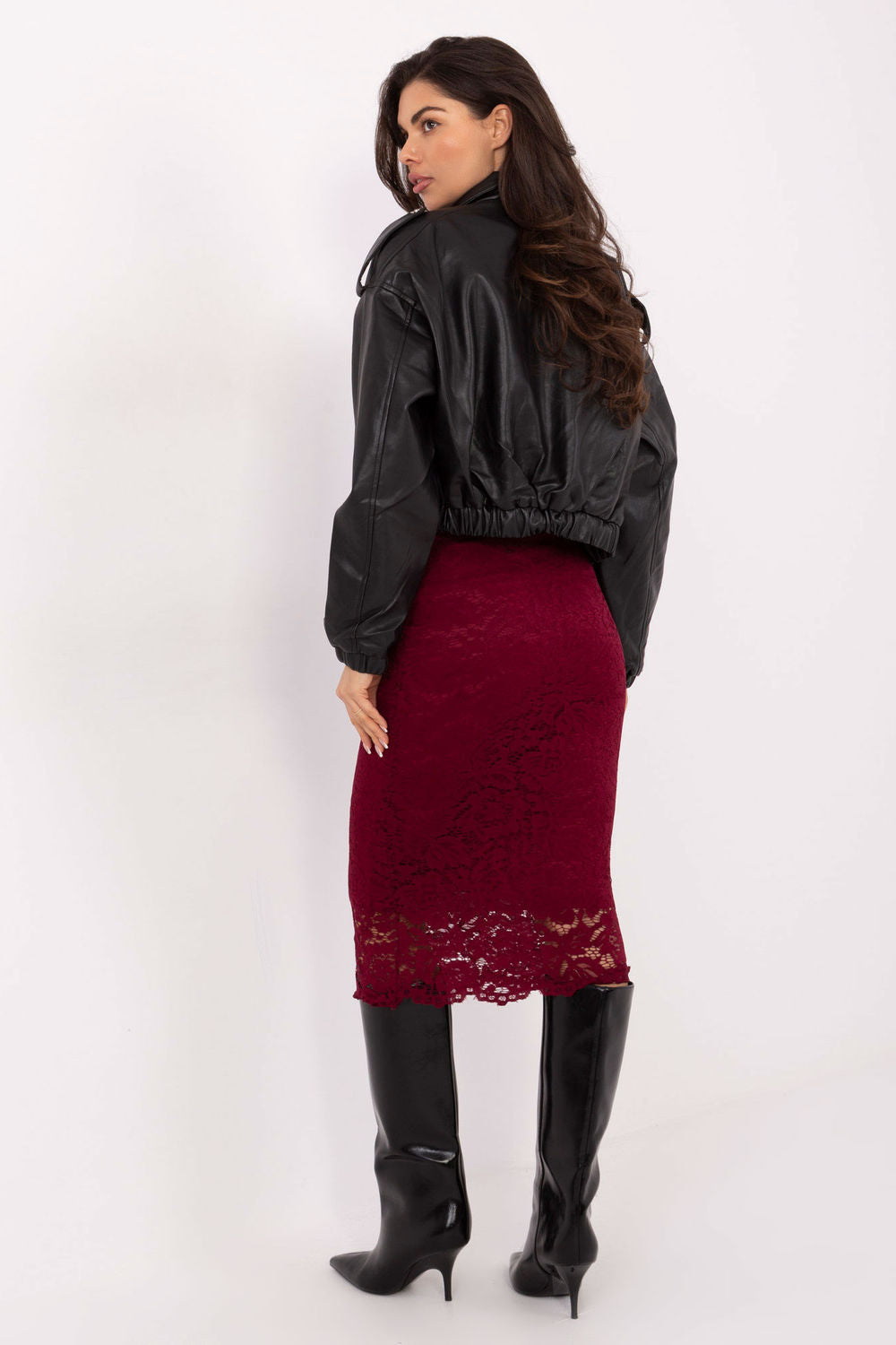 Rue Paris Burgundy Midi Lace Skirt - view 3