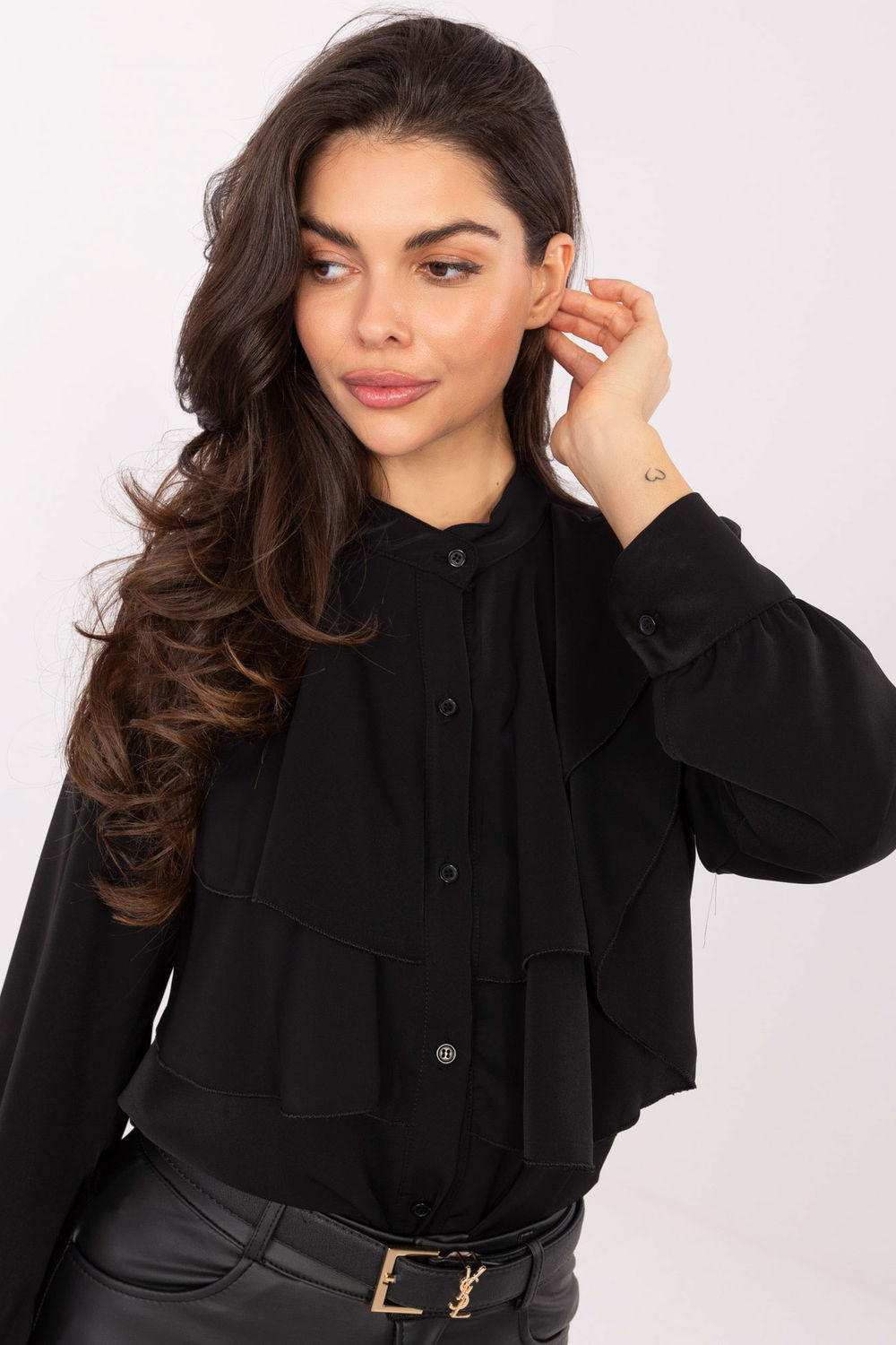 Rue Paris Black Round Neck Long Sleeve Top