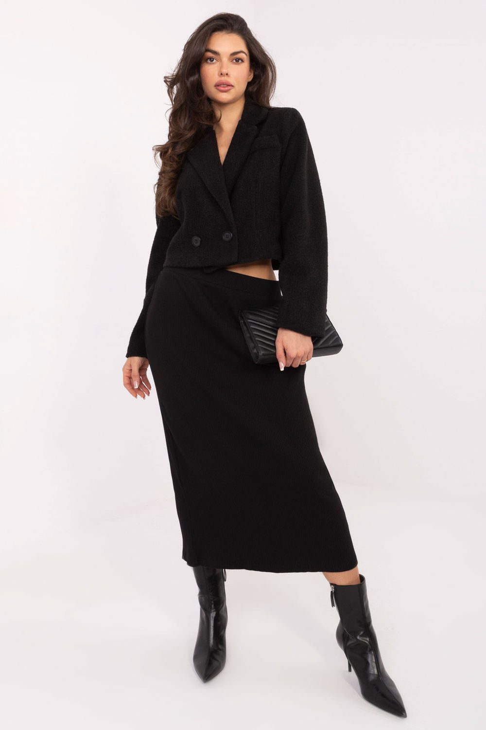 Rue Paris Black Collared Polyester Long Sleeve Coat - view 2