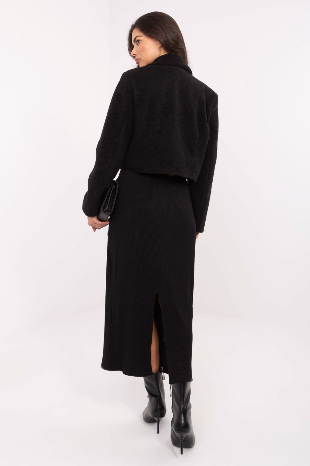 Rue Paris Black Collared Polyester Long Sleeve Coat - view 3
