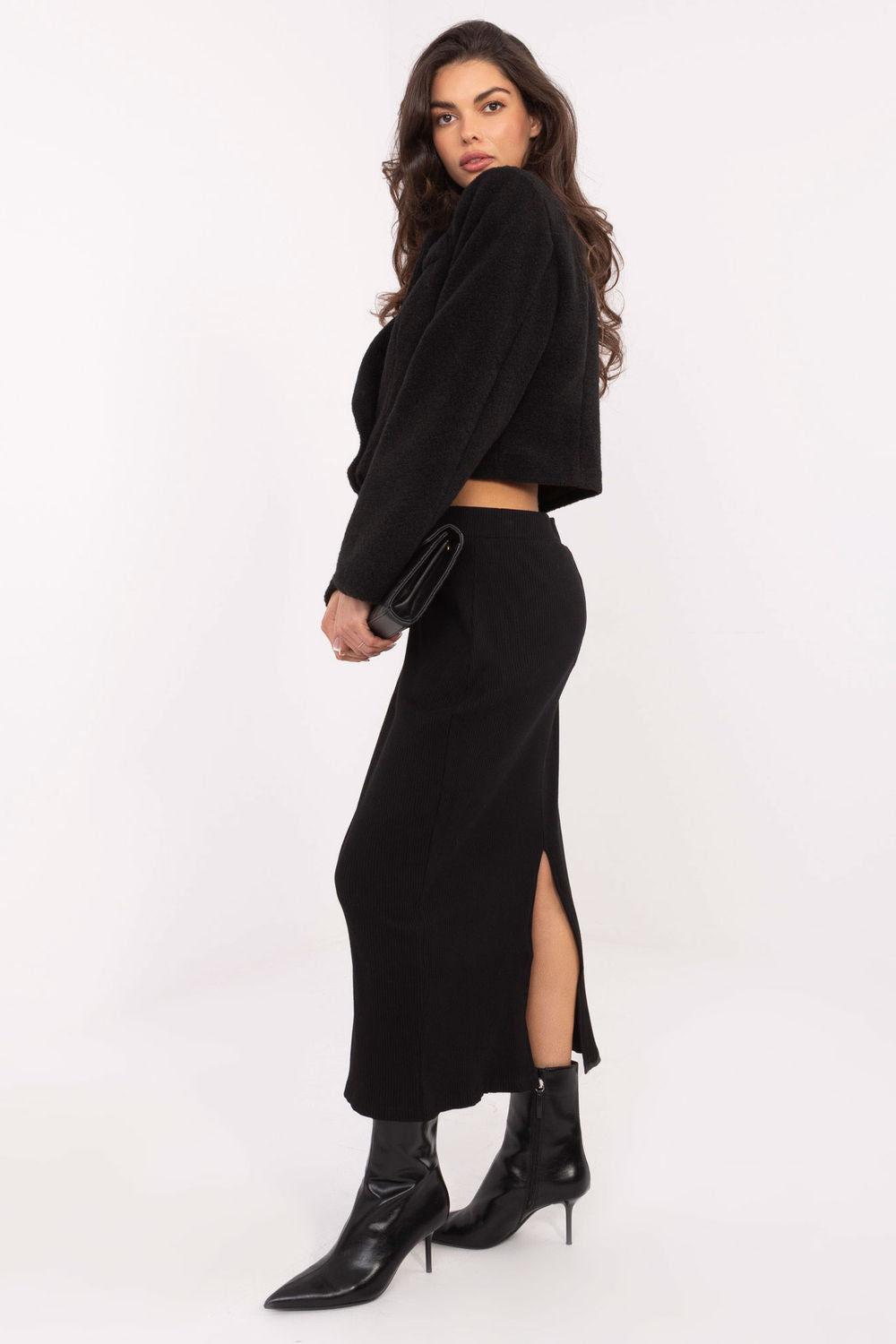 Rue Paris Black Collared Polyester Long Sleeve Coat - view 4