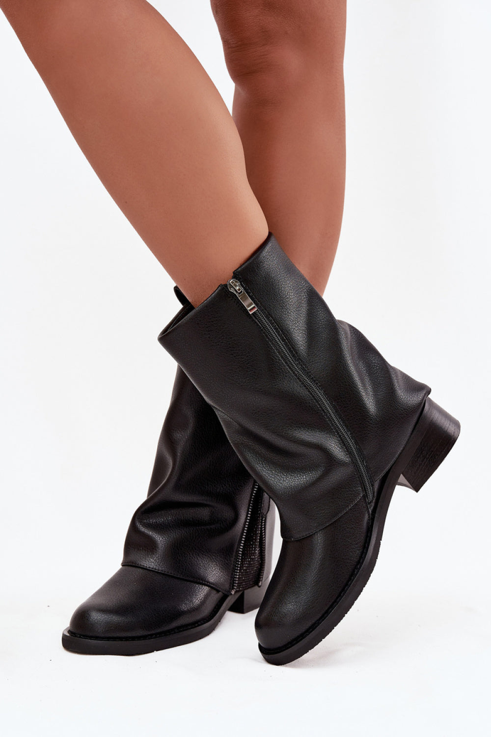Step In Style Maciejka Black Leather Block Heel Warm Lined Boots