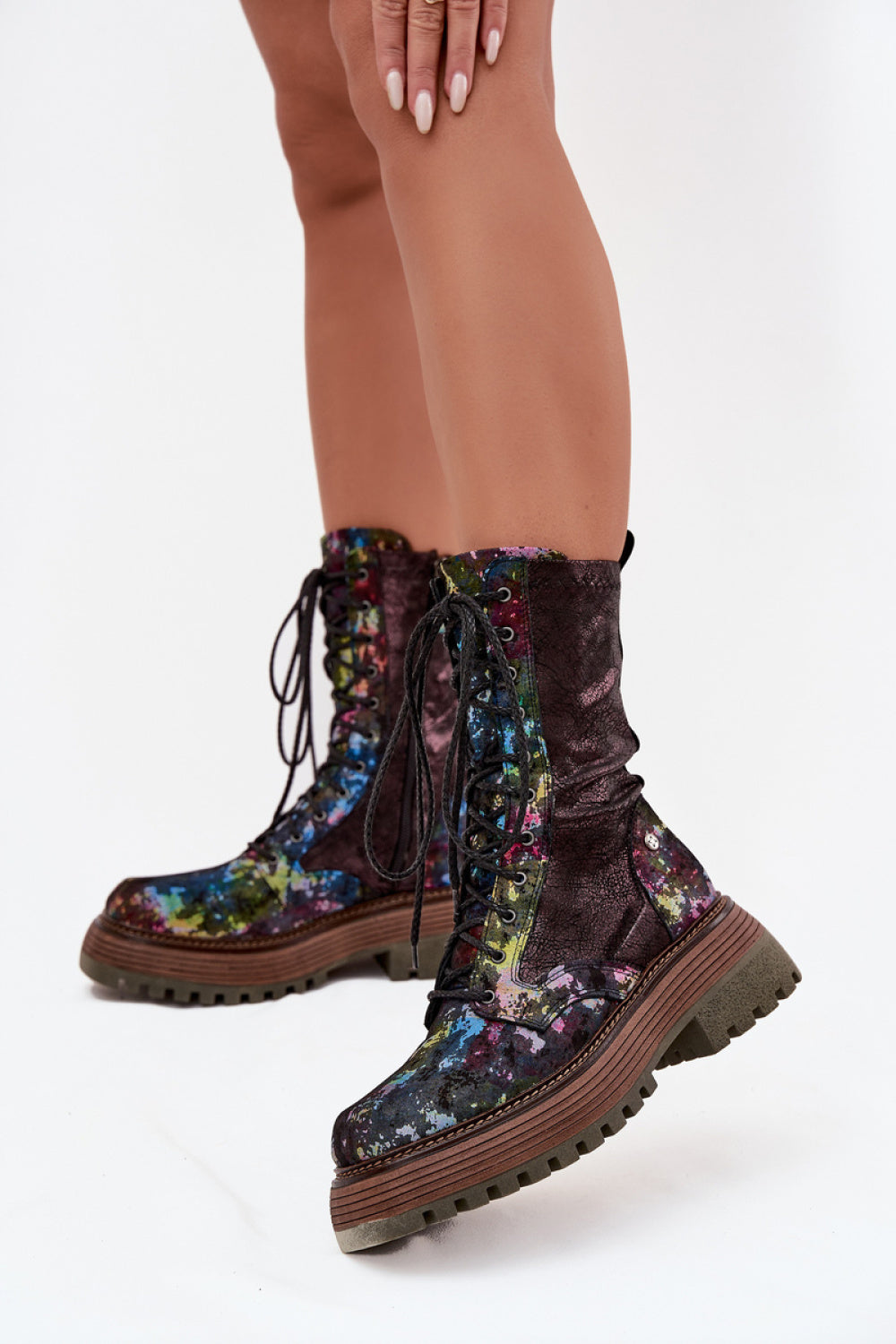 Step In Style Maciejka Multicolour Leather Platform Ankle Boots with Zip