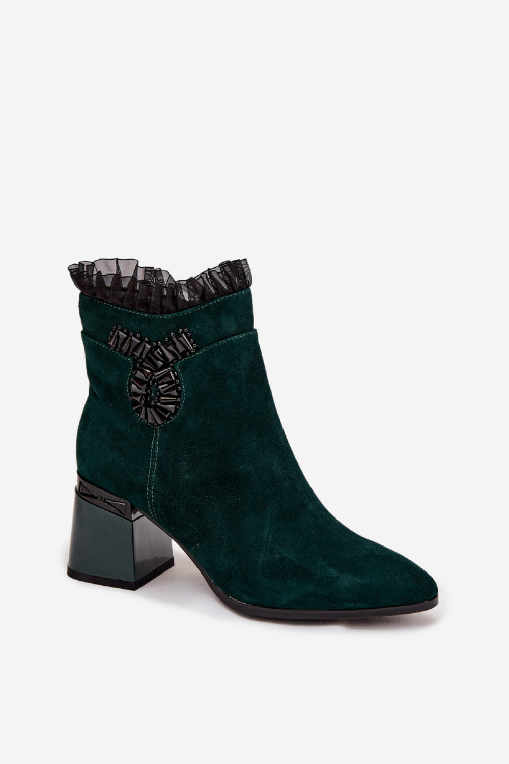 Step In Style Bottle Green Mesh Warm Lined Heeled Ankle Boots - view 2