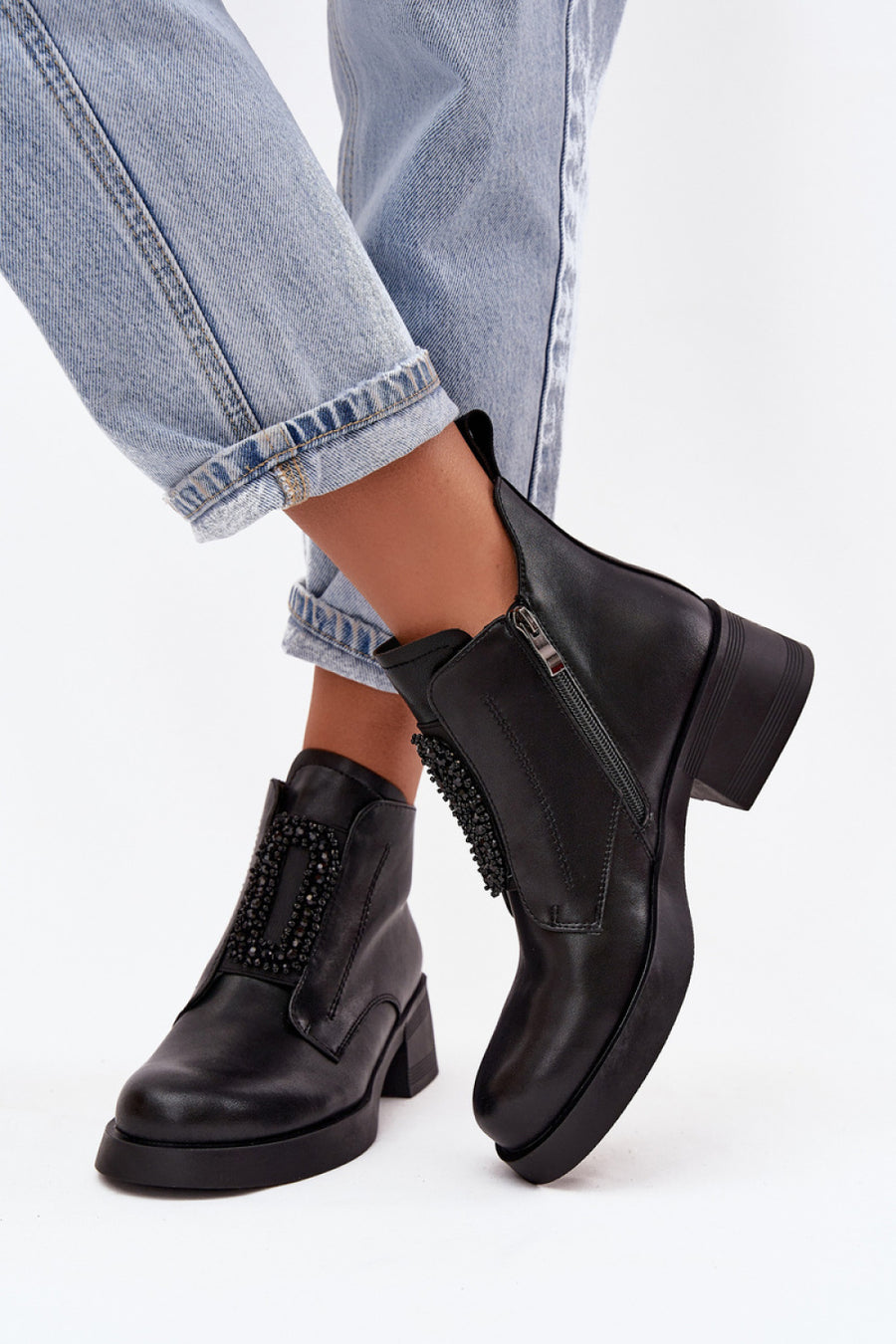 Step In Style Black Leather Block Heel Boots