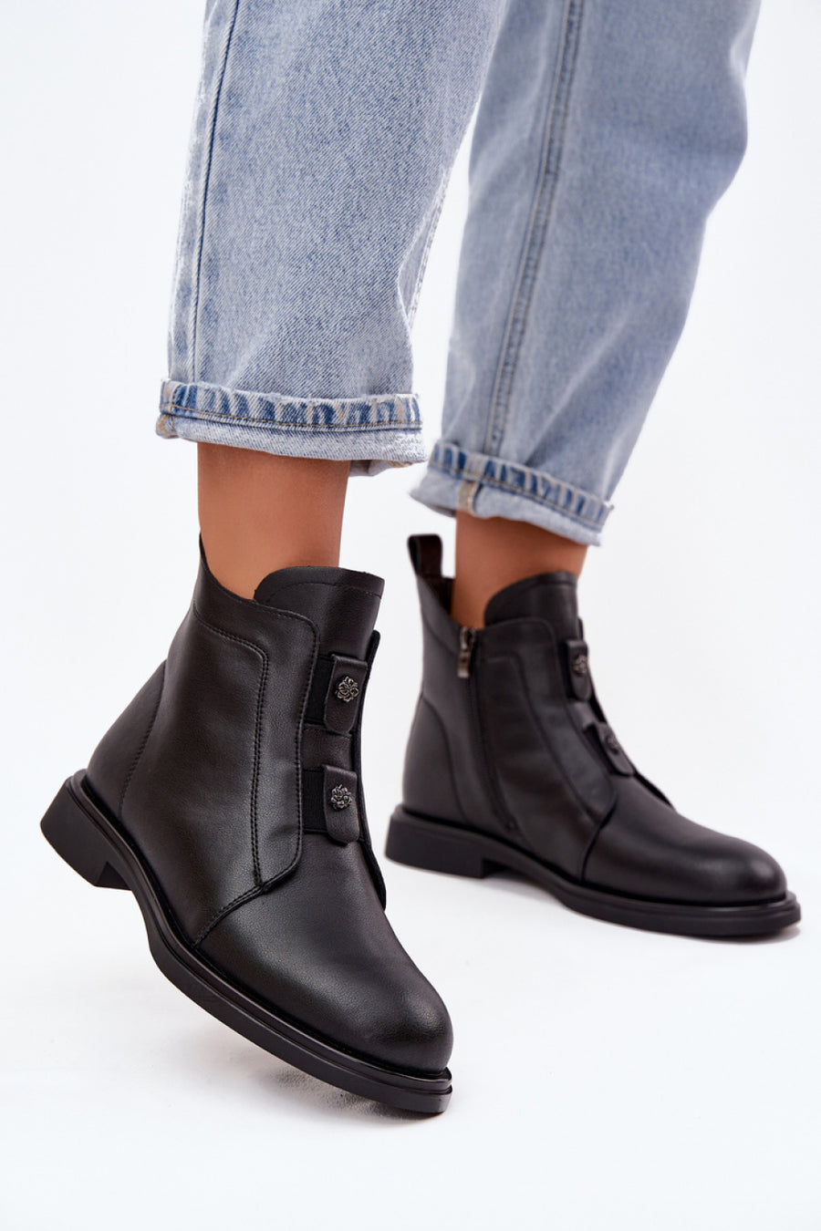 Step In Style Black Leather Flat Warm Lined Boots