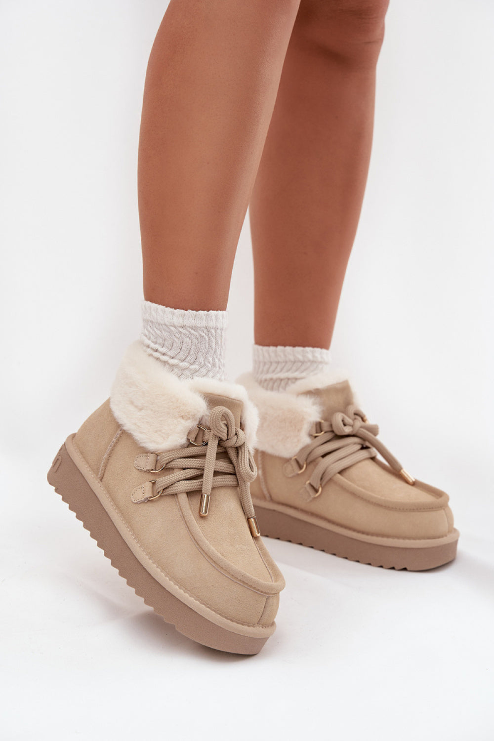 Step In Style Light Beige Suede Warm Lined Snow Boots