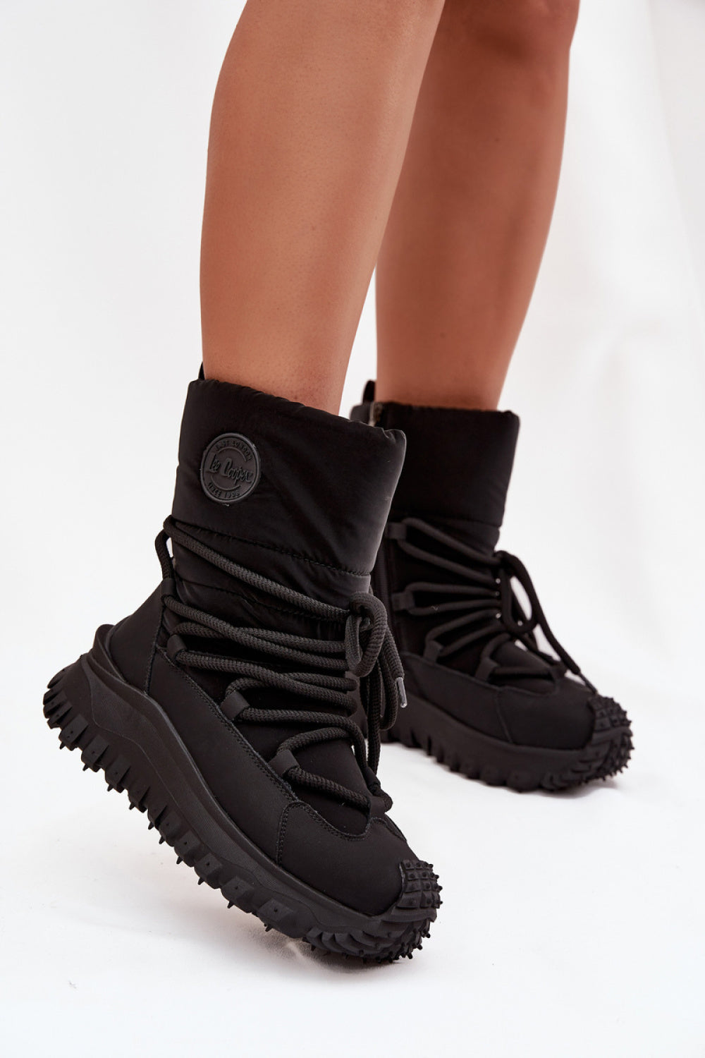 Step In Style Lee Cooper Black Leather Platform Snow Boots