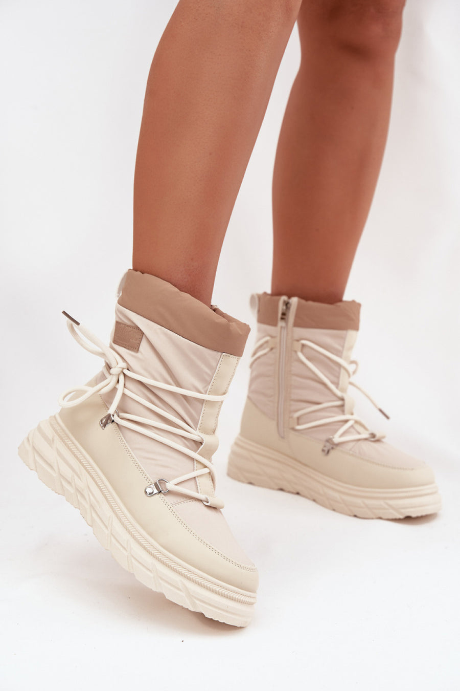 Step In Style Lee Cooper Beige Platform Warm Lined Snow Boots