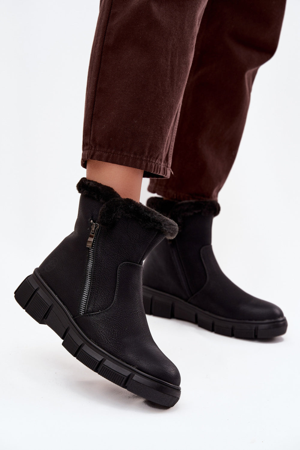 Step In Style Briselle Black Faux Leather Platform Snow Boots