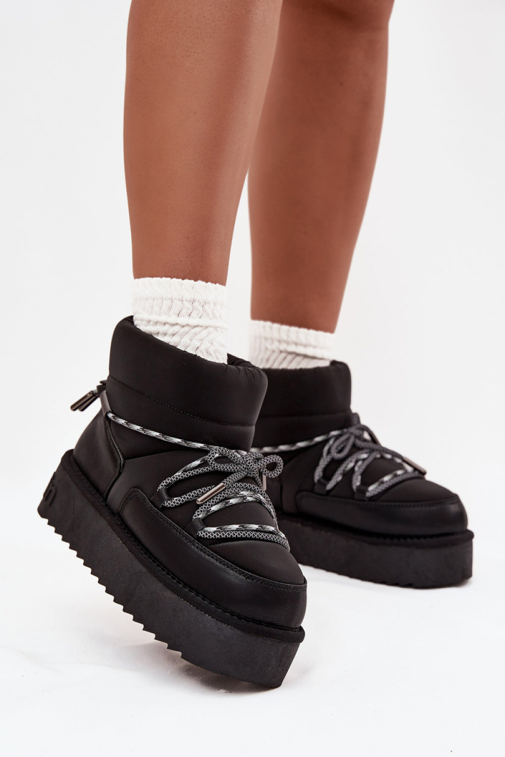 Step In Style Black Lace Up Warm Lined Snow Boots