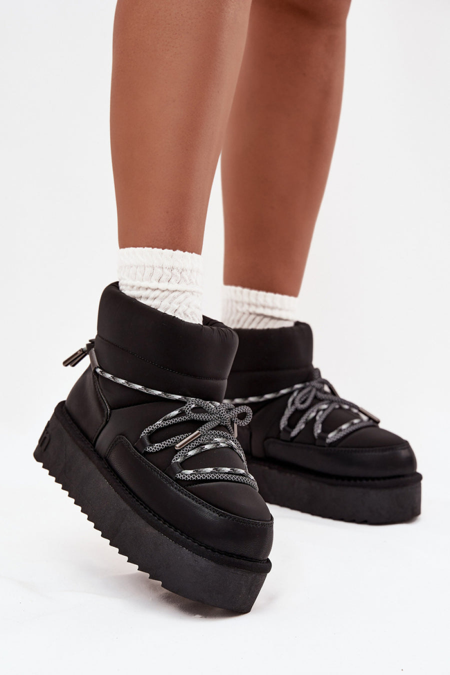 Step In Style Black Lace Up Warm Lined Snow Boots