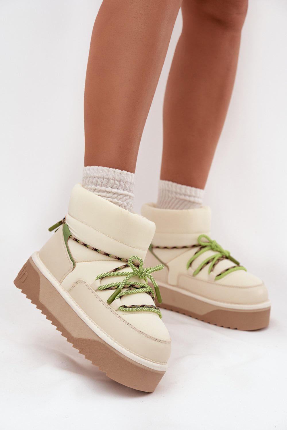 Step In Style Light Beige Lace Up Warm Lined Snow Boots