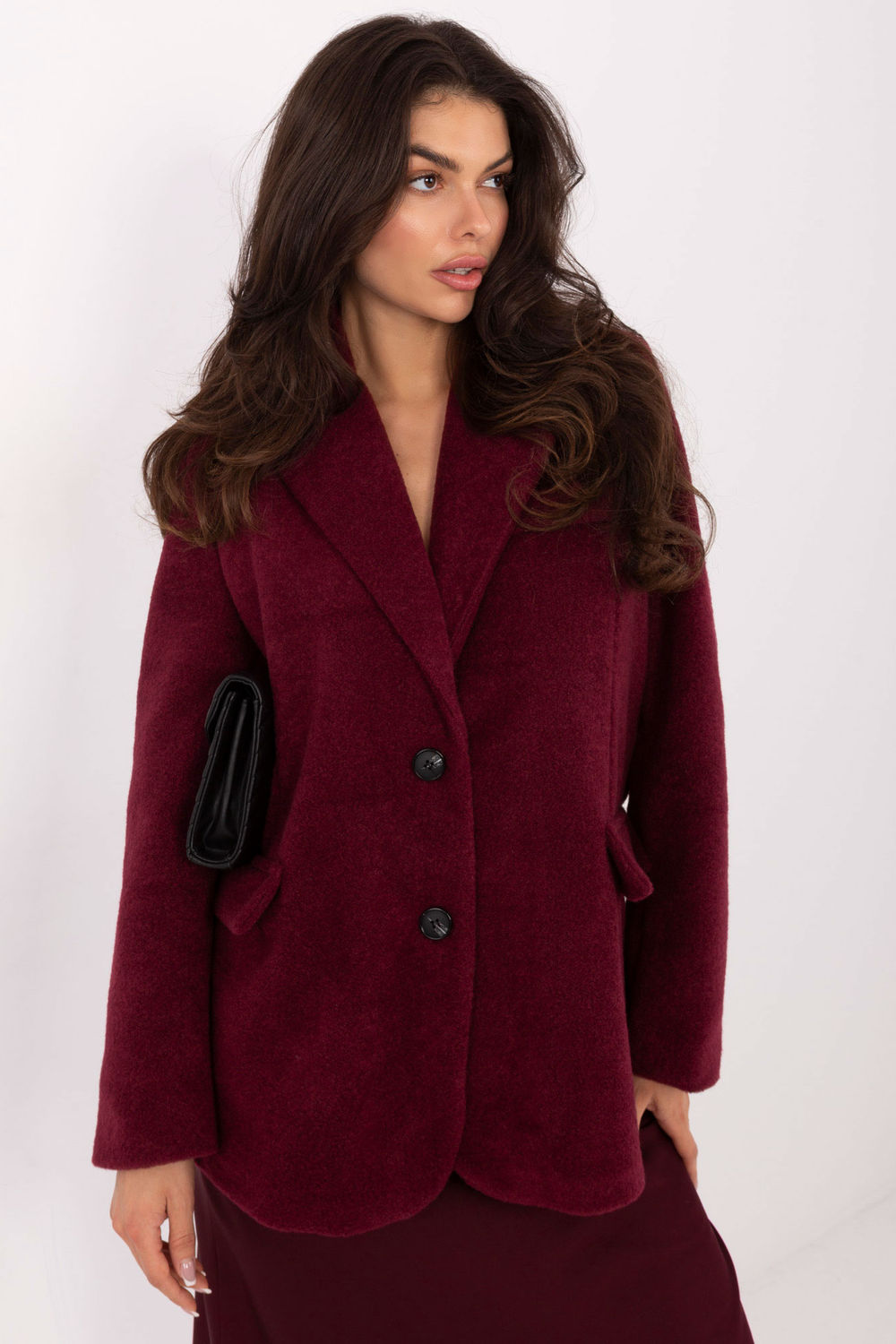 Rue Paris Burgundy Long Sleeve Coat