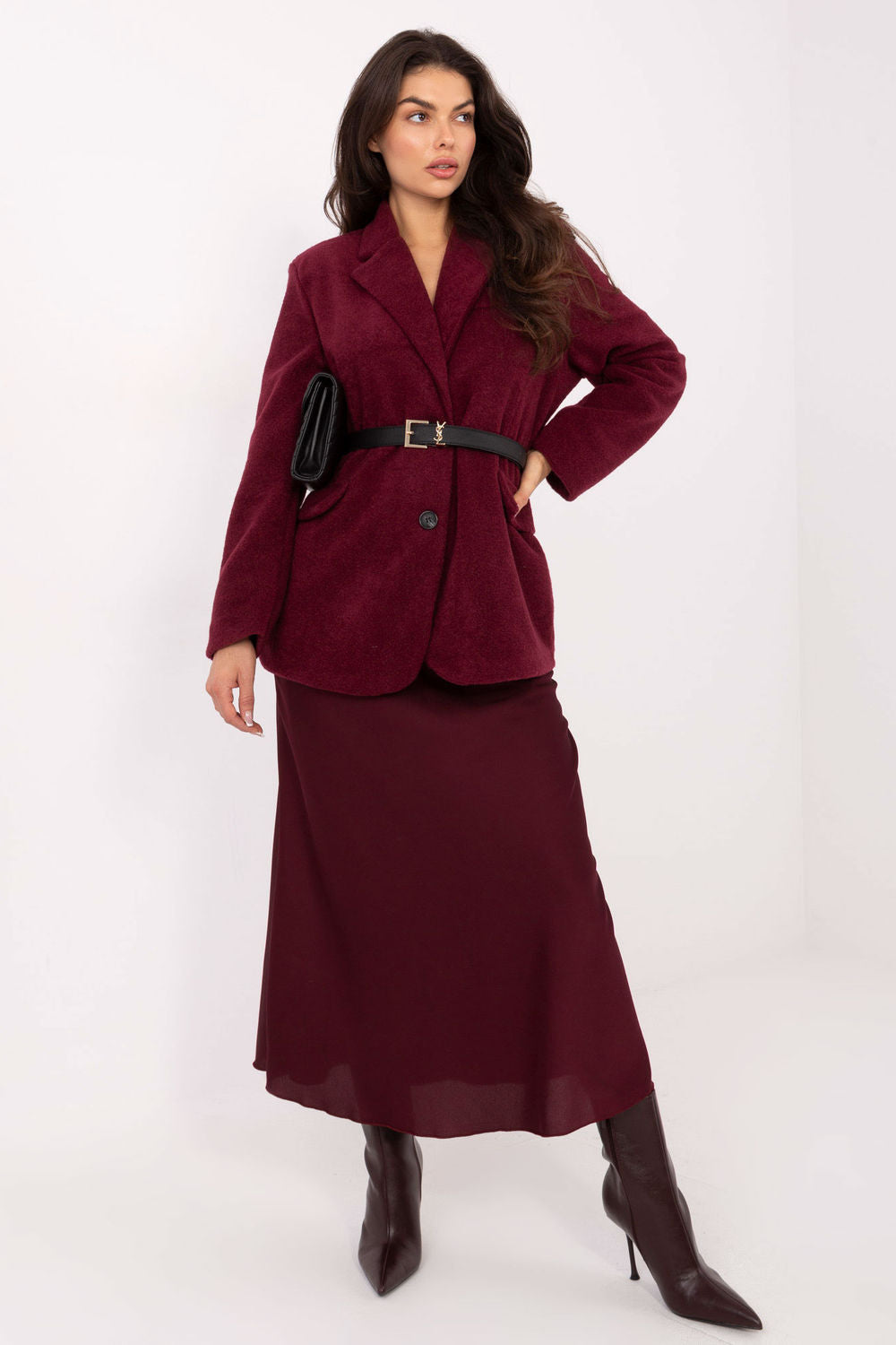Rue Paris Burgundy Long Sleeve Coat - view 2
