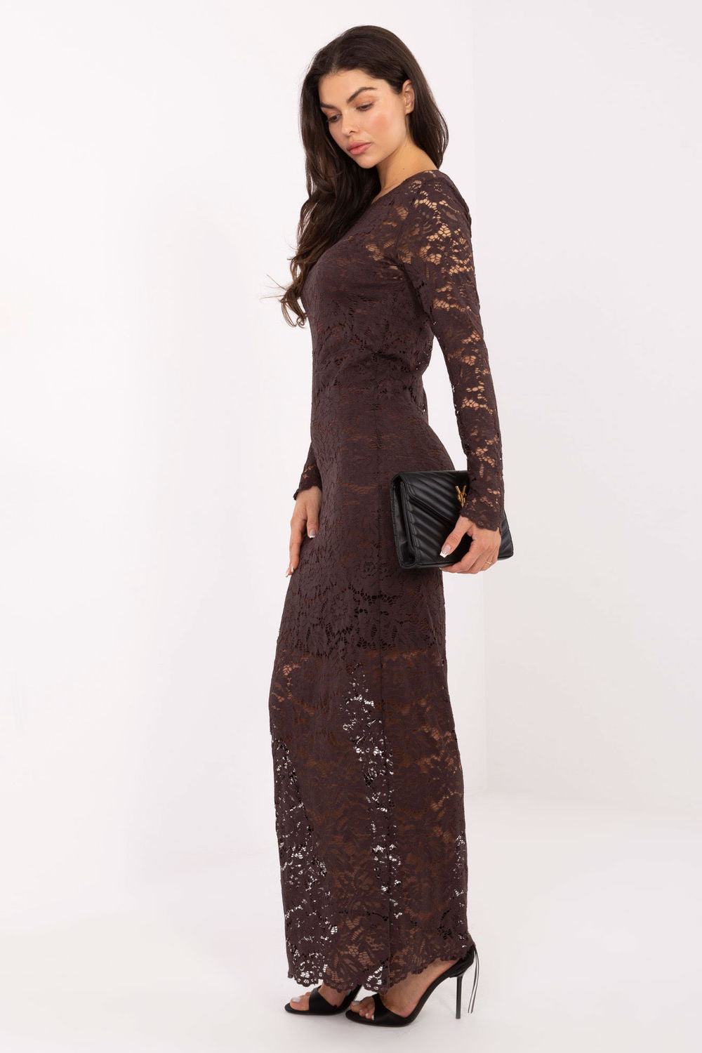Rue Paris Brown Lace Long Sleeve Maxi Dress - view 2