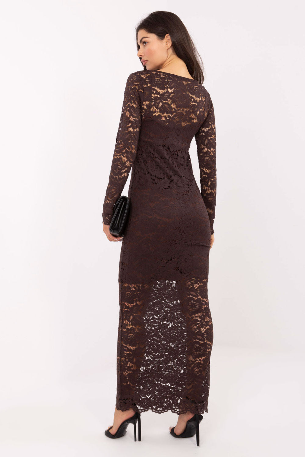 Rue Paris Brown Lace Long Sleeve Maxi Dress - view 3