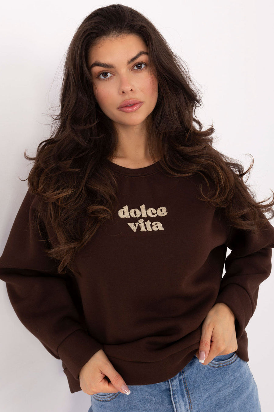 Factory Price Dark Brown Oversized Long Sleeve Cotton Sweatshirt