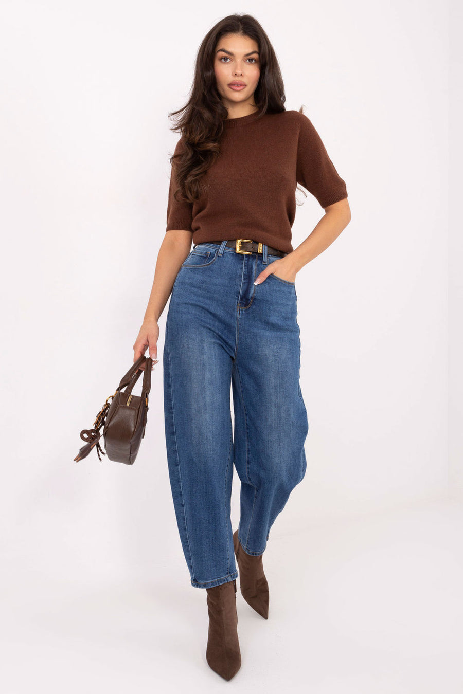 Factory Price Dark Blue High Waisted Cotton Jeans