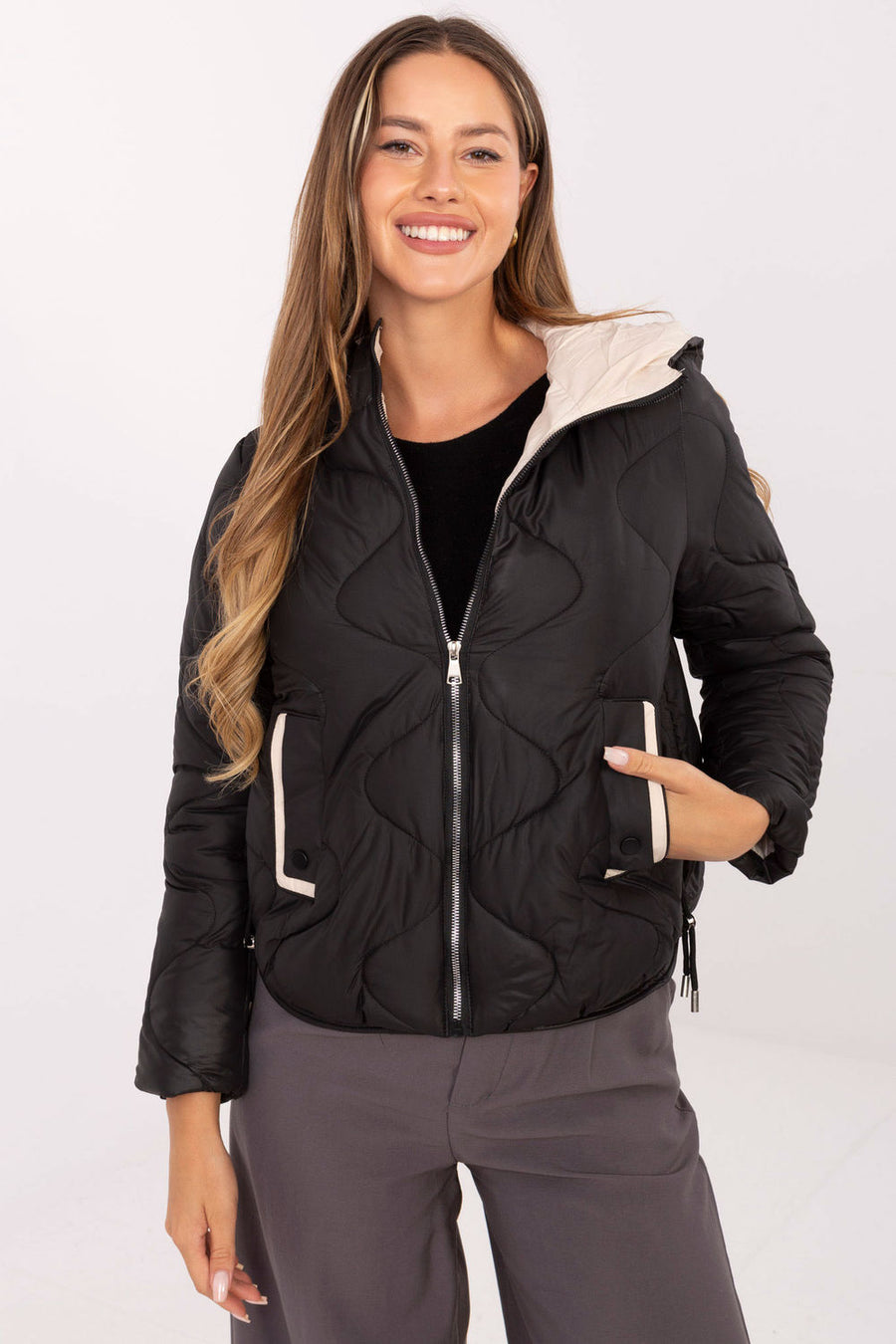 Factory Price Black Hooded Zip Up Jacket with Lining
