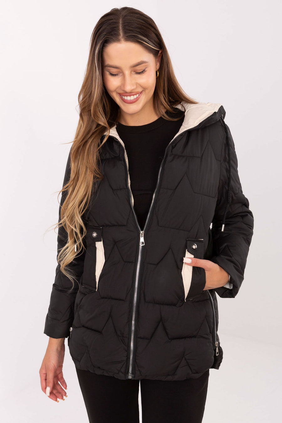 Factory Price Black Hooded Zip Up Jacket
