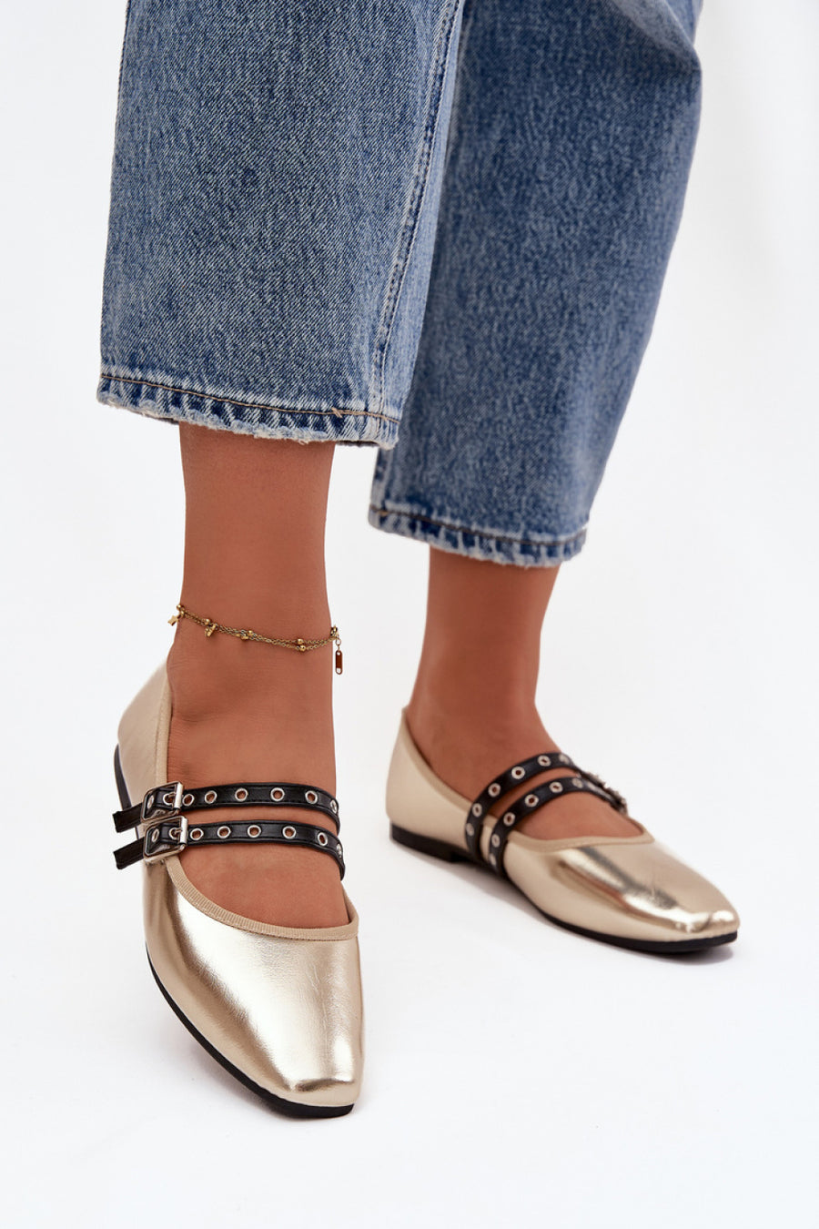 Step In Style Deliora Gold Faux Leather Ballet Flats