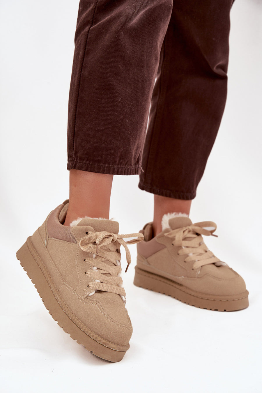 Step In Style Beige Faux Suede Trainers with Lining