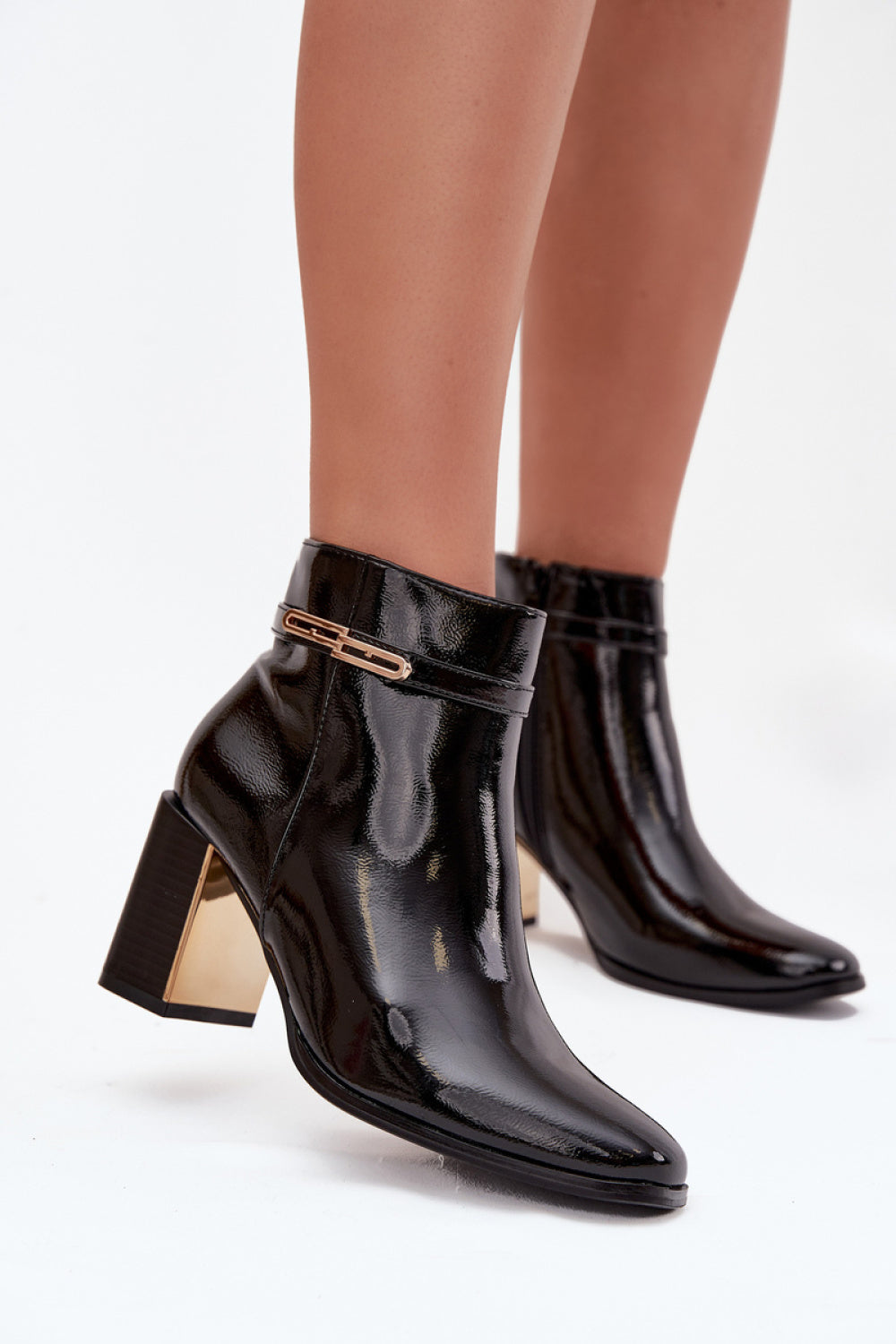 Step In Style Dorelia Black Faux Leather Warm Lined Heeled Ankle Boots