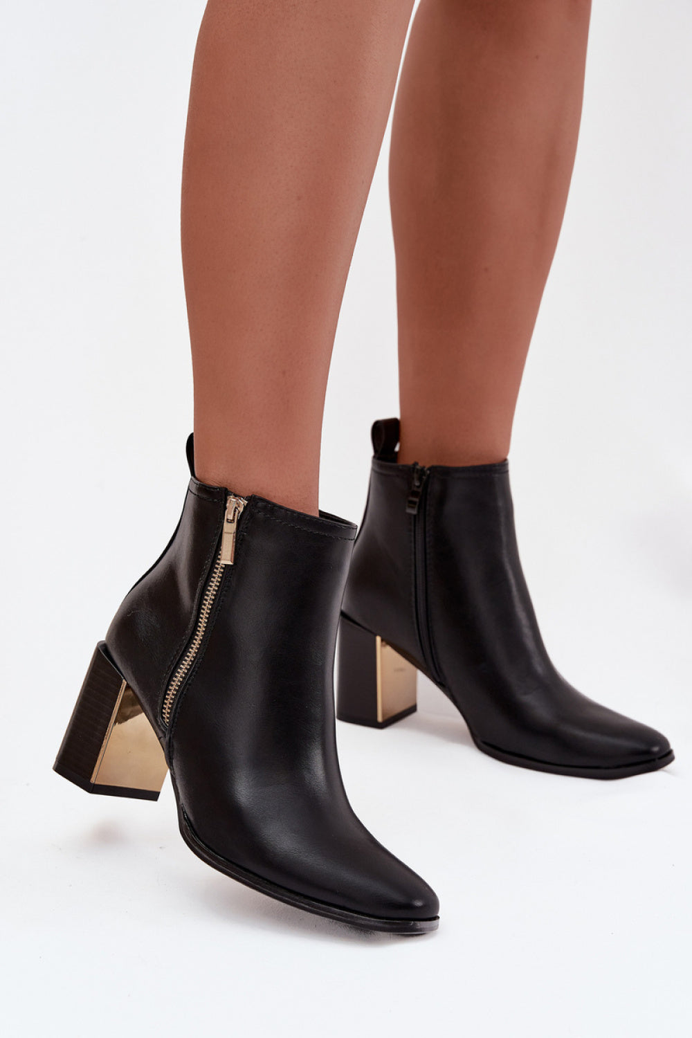 Step In Style Camilyn Black Faux Leather Block Heel Heeled Ankle Boots