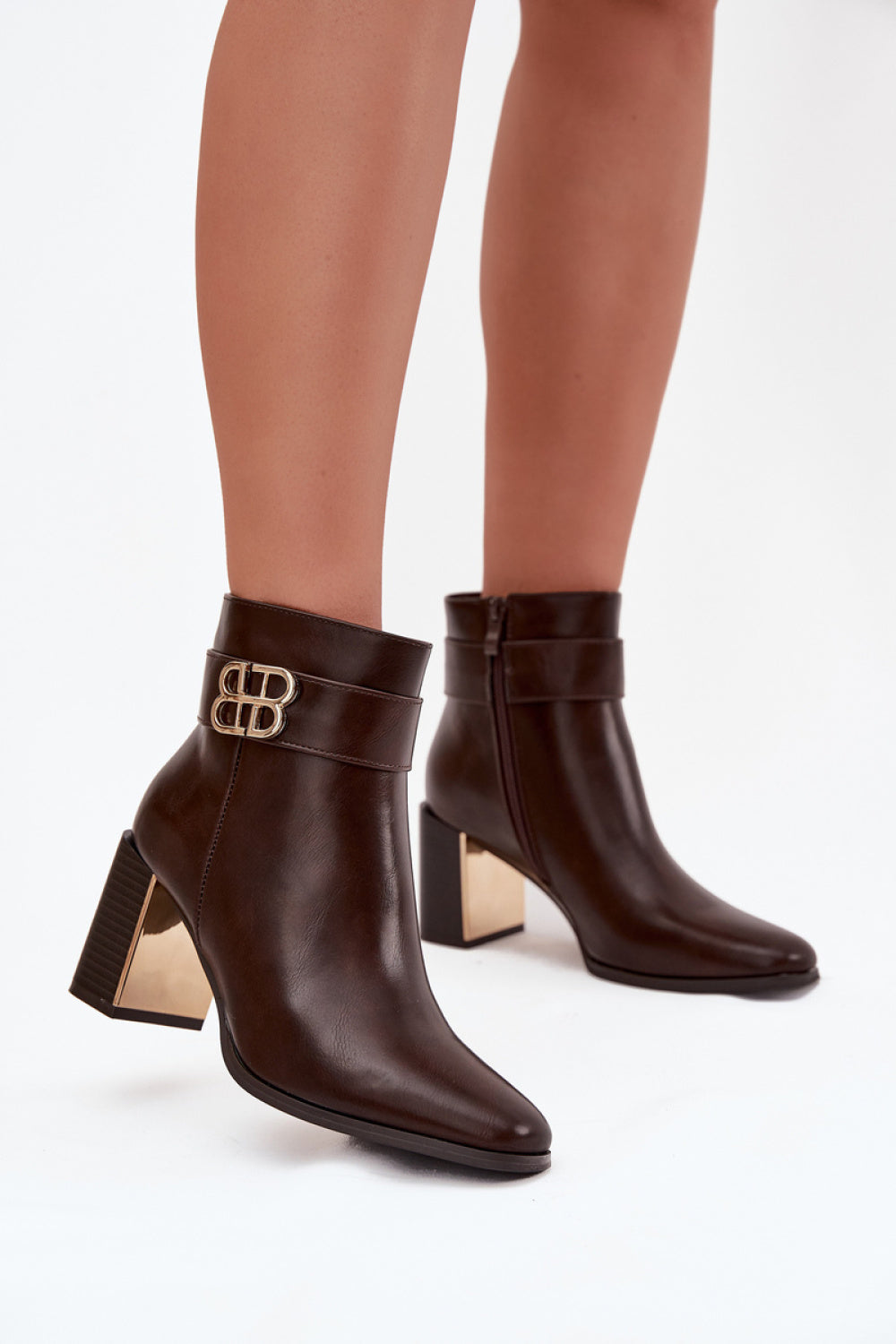 Step In Style Galinne Chocolate Faux Leather Heeled Ankle Boots