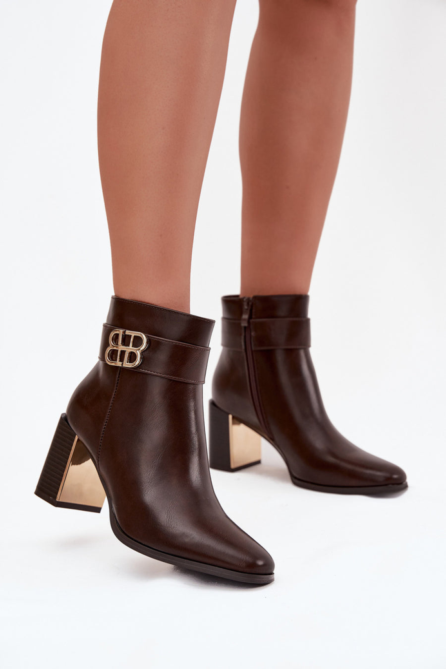 Step In Style Galinne Chocolate Faux Leather Heeled Ankle Boots