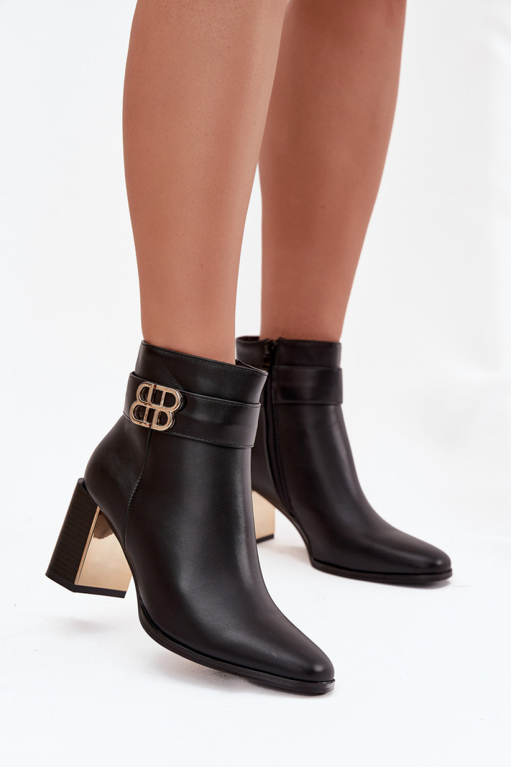 Step In Style Galinne Black Faux Leather Heeled Ankle Boots