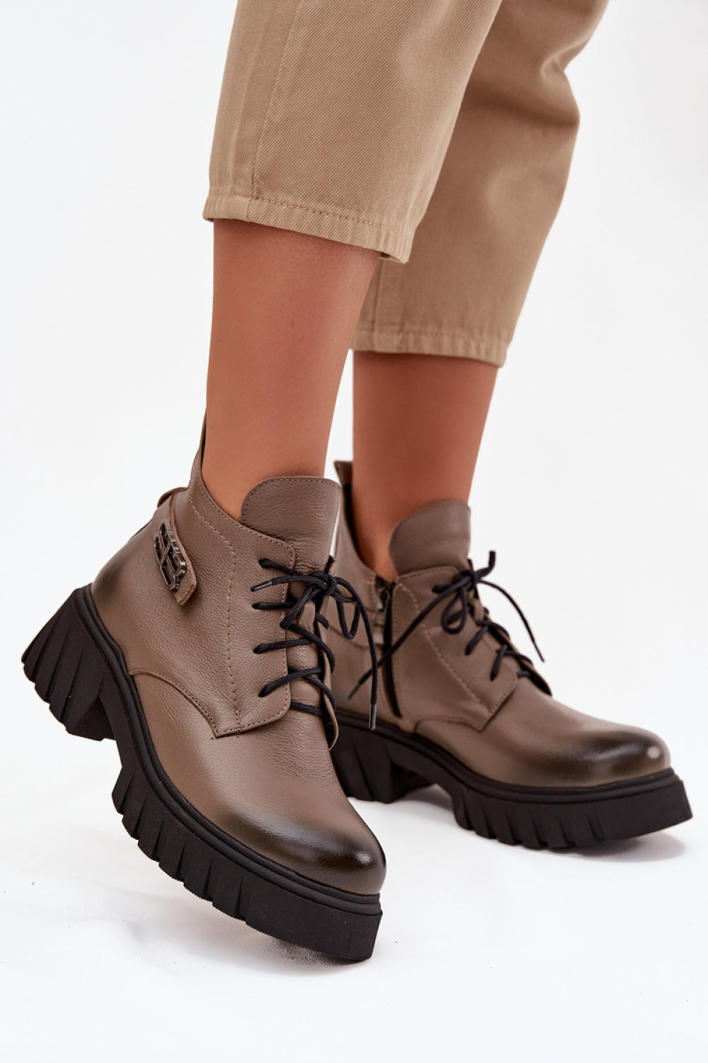 Step In Style Zazoo Dark Beige Leather Warm Lined Boots