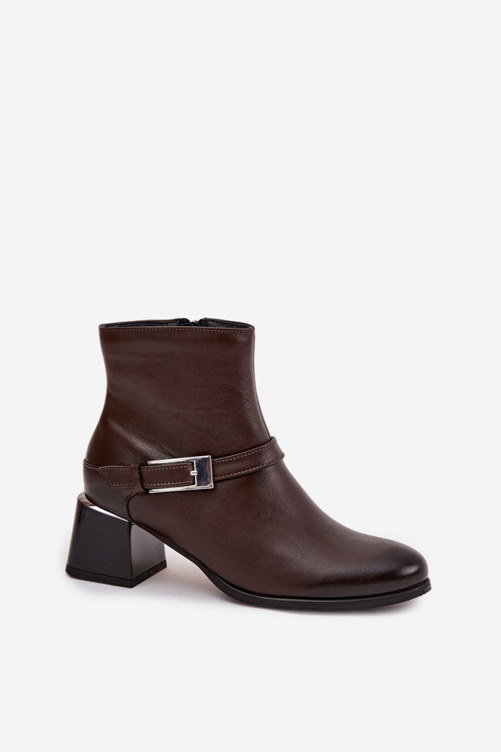 Step In Style Zazoo Chocolate Leather Block Heel Heeled Ankle Boots with Zip - view 2