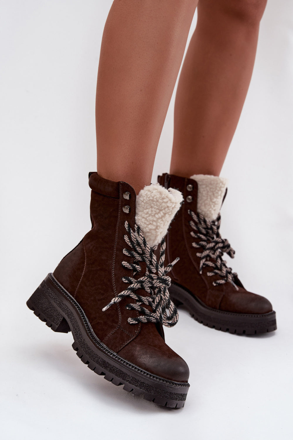 Step In Style Bellora Chocolate Faux Leather Hiking Style Boots