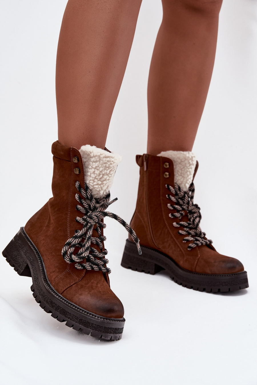 Step In Style Bellora Camel Faux Leather Lace Up Hiking Style Boots
