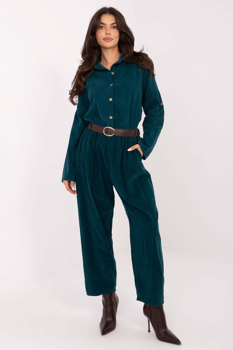 Italy Moda Teal Wide Leg High Waisted Corduroy Trousers