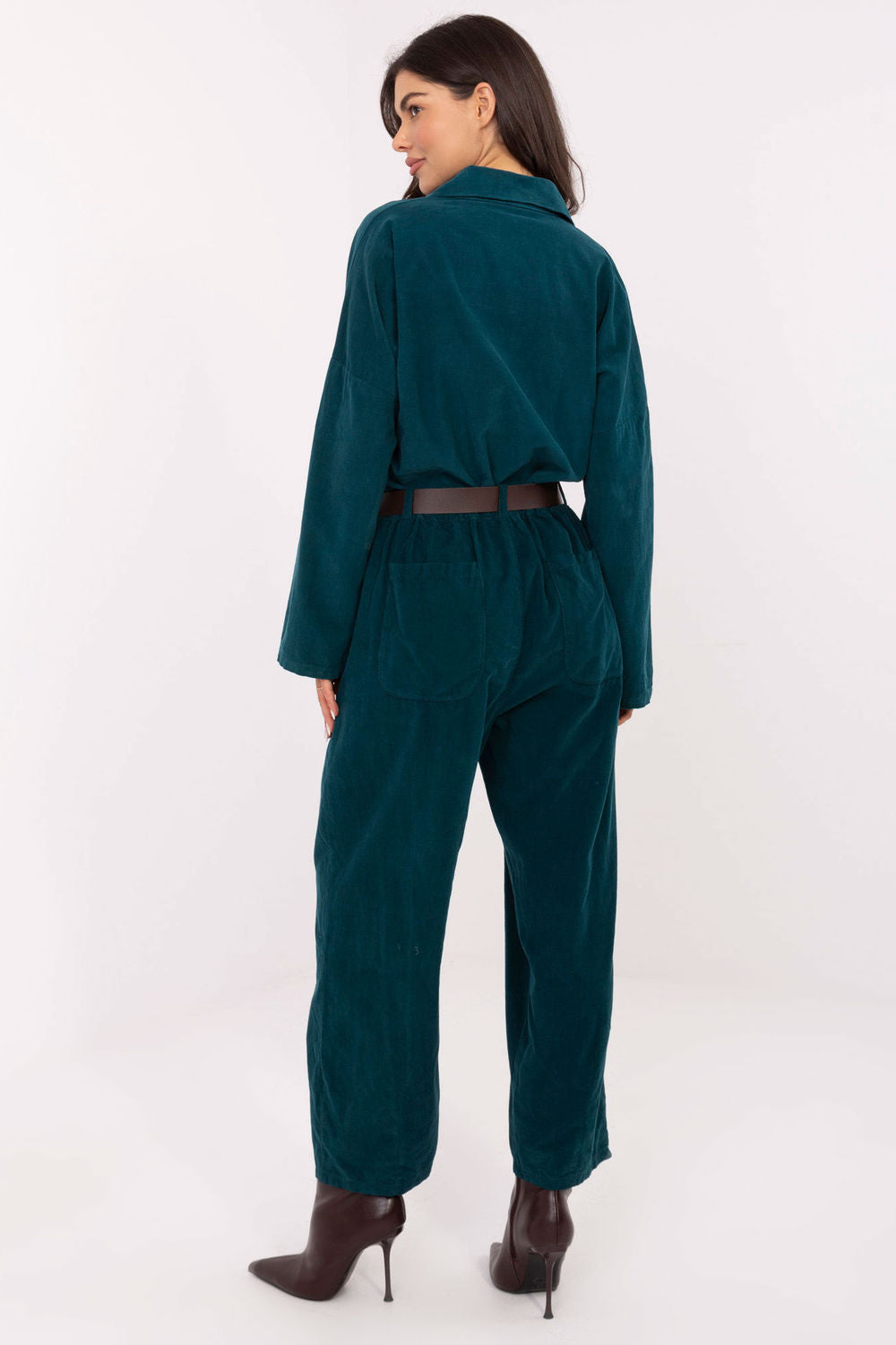 Italy Moda Teal Wide Leg High Waisted Corduroy Trousers - view 3