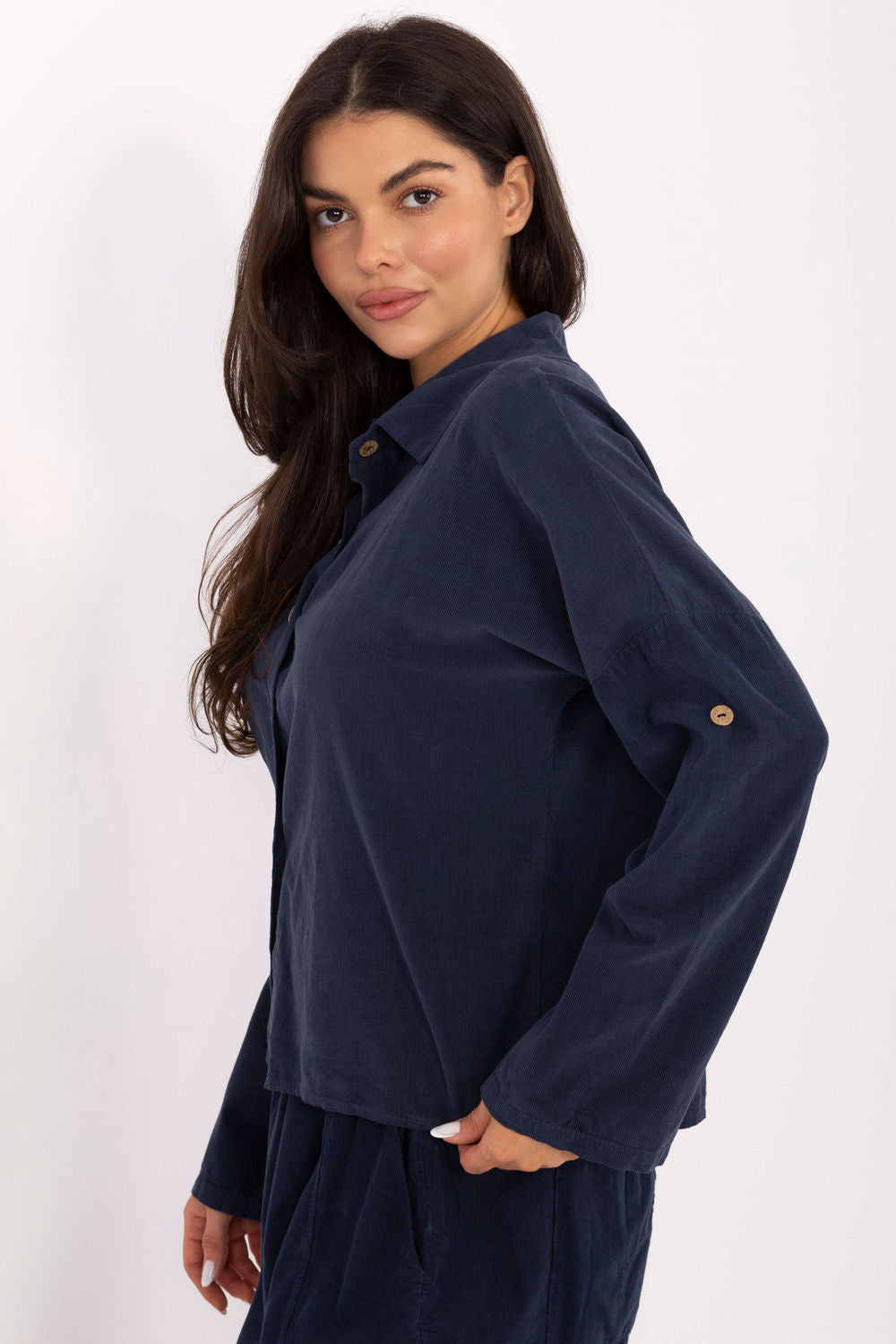 Italy Moda Dark Blue High Waisted Long Sleeve Top - view 2