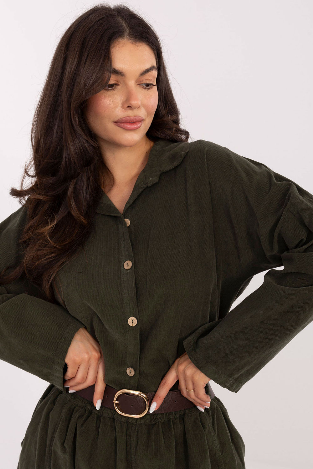 Italy Moda Khaki High Waisted Long Sleeve Top