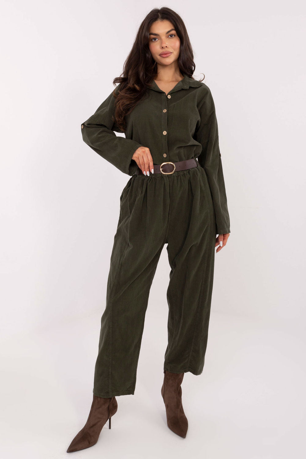 Italy Moda Khaki High Waisted Long Sleeve Top - view 2