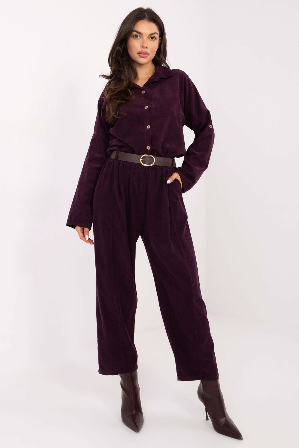 Italy Moda Dark Violet High Waisted Long Sleeve Top - view 2