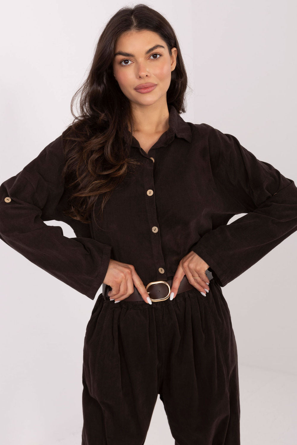 Italy Moda Dark Brown High Waisted Long Sleeve Top