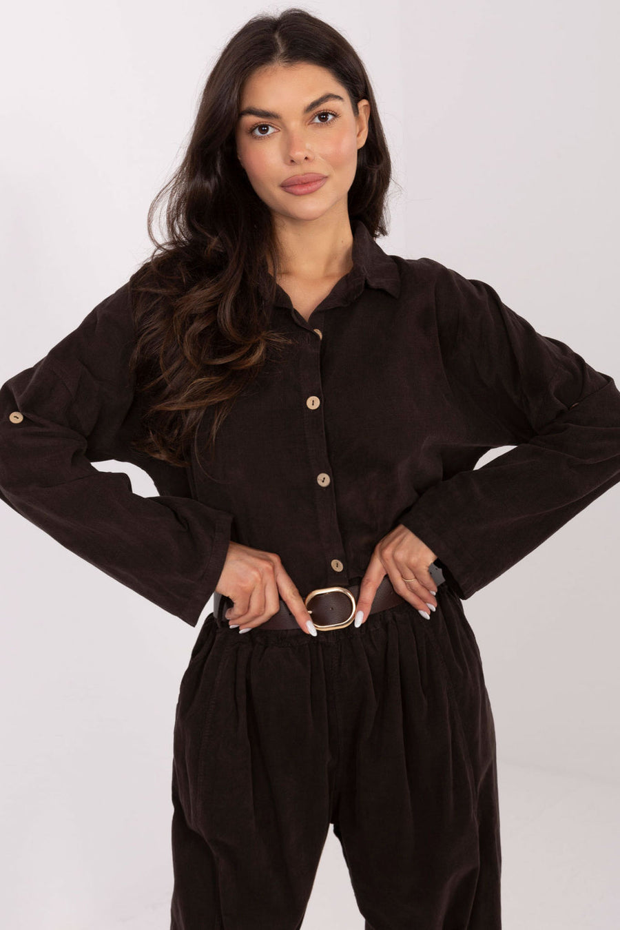 Italy Moda Dark Brown High Waisted Long Sleeve Top