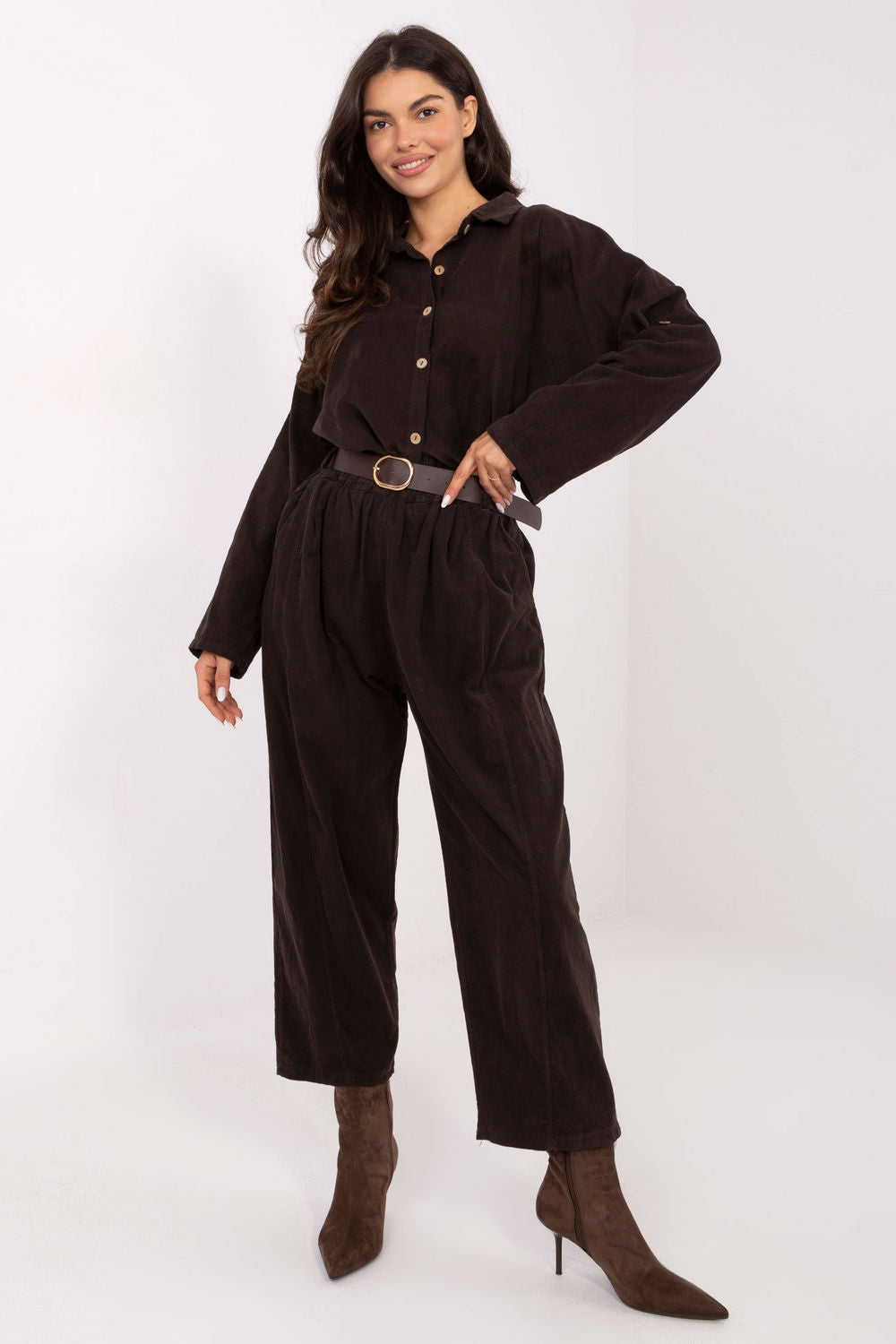 Italy Moda Dark Brown High Waisted Long Sleeve Top - view 2