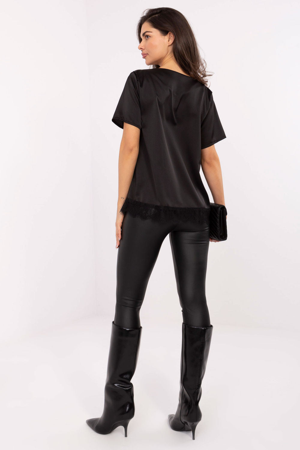 Italy Moda Black Lace Short Sleeve Blouse - view 3