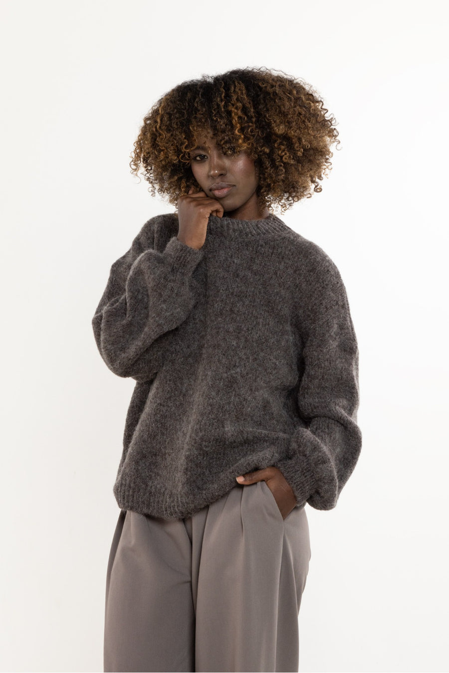 Awama Taupe Long Sleeve Jumper