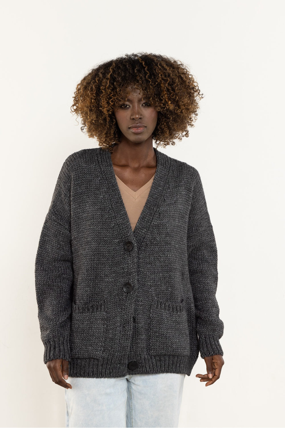 Awama Graphite V-Neck Cardigan